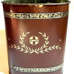 Vintage Metal Santa Fe Railroad Waste Basket 11”