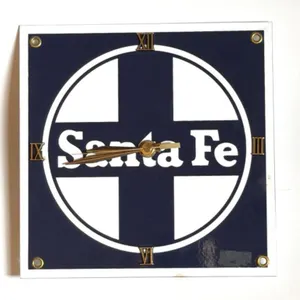 Porcelain Santa Fe Railroad Clock 8” x 8” 
-