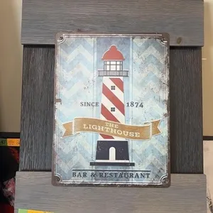Lighthouse Tin Sign on Wooden Frame