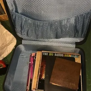 Vintage suitcase and records