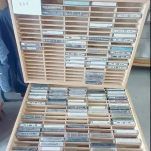 Vintage Wooden Cassette Tape Storage Cabinet