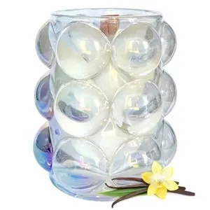 New (6oz) White Bubbles Glass Soy Candle, Vanilla