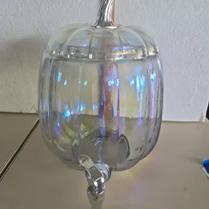 Two gallon glass pumpkin beverage dispenser