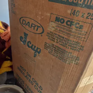 Box full of styrofoam cups