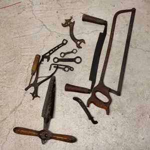 Antique Hand Saws, Drawknife & Assorted Early Hand Tools