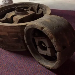 Antique Wooden Flat Belt Pulley Wheels