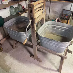 Antique Wooden Wringer Washer with Double Galvanized Tubs