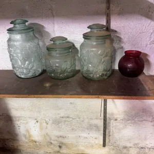 Vintage Embossed Glass Canister Jars with Lids
