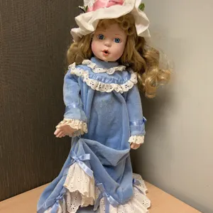 1993 RECO Hamilton Collection “A Kiss Goodnight” Porcelain Doll, No. 0450C, Blue Dress