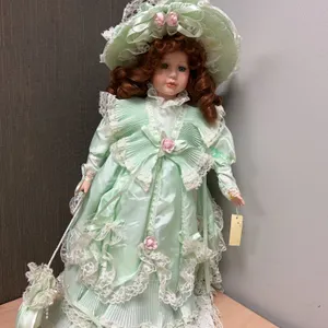 Seymour Mann Connoisseur Doll Collection Porcelain Doll in Mint Green Victorian Dress with Hat and A