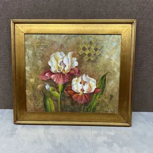 Floral Oil Painting Signed by K. Wilcox With Ornate Gold Frame