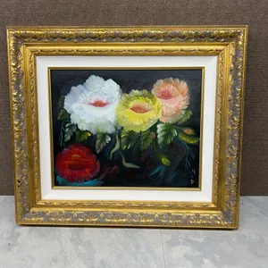 Floral Oil Painting on Canvas, Signed MLP, Ornate Gilt Frame