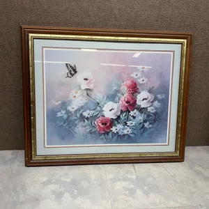 T.C. Chiu Signed Floral Print With Butterfly, Matted And Framed