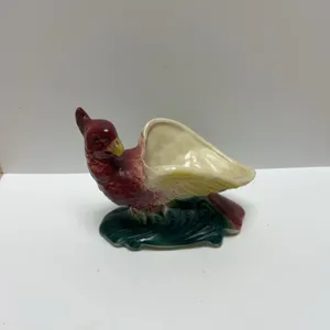 Mid-20th Century Ceramic Bird Planter in Red, Yellow, and Green Glaze