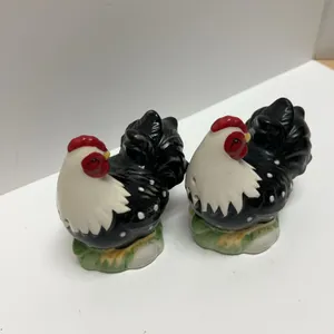 American Atelier Black And White Chicken Salt And Pepper Shakers, Ceramic