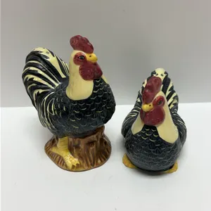 Sakura Hand-Painted Rooster and Hen Ceramic Salt and Pepper Shakers Pair