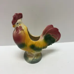 Hand-Painted Ceramic Rooster Planter, Multicolor Glaze, Mid-20th Century Style Decor