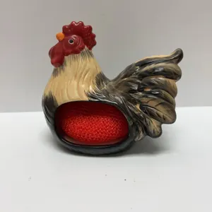 Cracker Barrel Ceramic Rooster-Shaped Sponge Holder With Red Sponge Insert