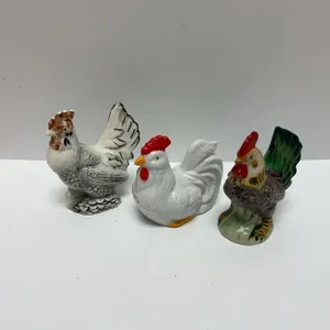 Three Ceramic Chicken and Rooster Shakers, One Marked Napco 5602D Japan With Cork Stoppers, c. Mid-2