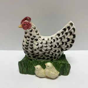 1992 FF Fitz and Floyd Ceramic Hen with Chicks Figurine, Napkin Holder
