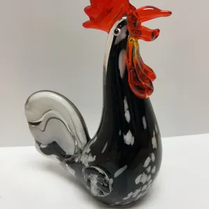 Murano Style Black and White Art Glass Rooster Figurine