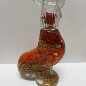 Glass Rooster-Shaped Jar With Multi-Layered Pickled Vegetables And Legume Display