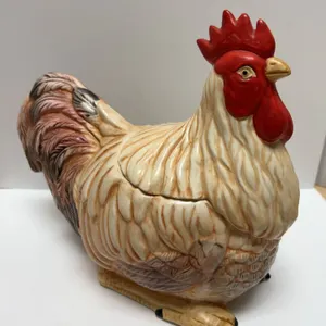 AMC NYM Taiwan Ceramic Rooster Hen Cookie Jar With Musical Base
