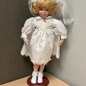 16-Inch Porcelain Doll in Communion Dress With Veil, Cross Necklace