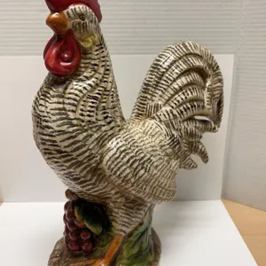 Hand-Painted Ceramic Rooster Figurine With Grape And Leaf
