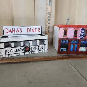 Dana's Diner & Evans Sport Shop Handmade Buildings, Used With O Scale Trains
