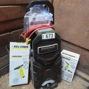 Lot - Simoniz Platinum 2100 psi Pressure Washer w/ Manual, (2) Karcher Window Vac's *Located at Spruce Grove location.