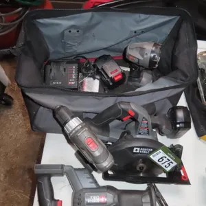 Lot - Porter Cable Cordless 7 pc. Set w/ charger and  Bag *Located at Spruce Grove location.