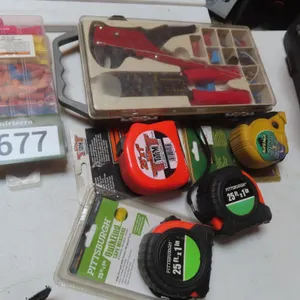 Lot - Wire Connector, Crimper, Tape Measures *Located at Spruce Grove location.
