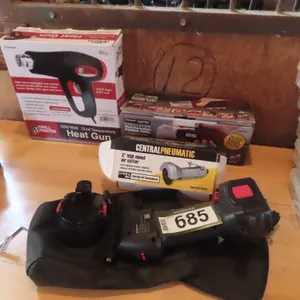 Lot - Drill Master 1500 Watt Heat Gun, Central Pneumatic 3" High Speed Air Cutter, Chicago Electric Oscillating Power Tool, Rechargeable Airhawk Pro T