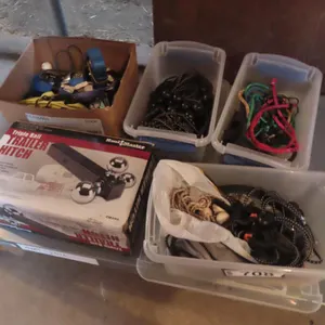 Lot - Haul Master Triple Ball Trailer Hitch, Assorted Straps & Tie Downs *Located at Spruce Grove location.