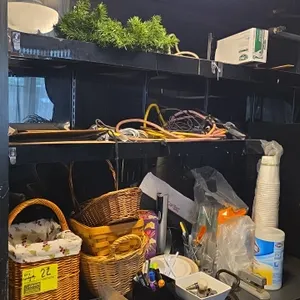 Quantity of assorted smallwares; baskets, office supplies, electrical cords and more