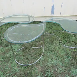 3pc. Metal And Glass Top Tear Drop Style Tables