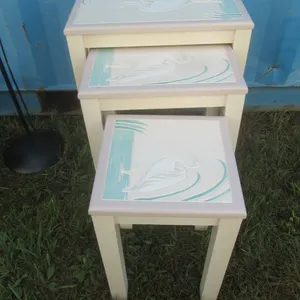 Set Of (3) Painted Wood Stacking Tables