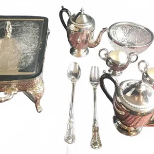 Silver Plated Tea Set With Chafing Dish and Serving Utensils