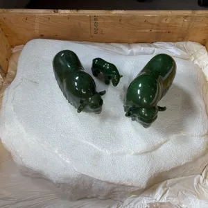 Three Real Jade Muskox Figures with Heavy Stone Base