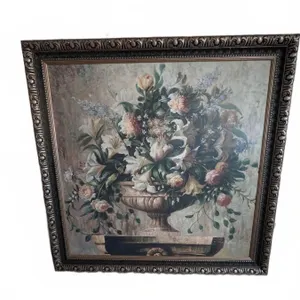 48x48 Framed Floral Oil On Board Painting Signed Welly