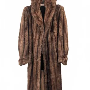 Full Length Brown Mink Fur Coat With Black Lining