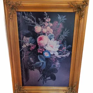 Framed Floral Still Life Oil Print, Gold Gilt Frame, 47x35 Inches