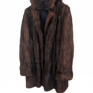 Brown Full-Length Mink Fur Coat With Satin Lining