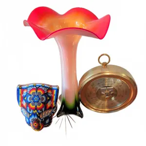 Murano Art Glass Vase, Huichol Beaded Jaguar, Barometer