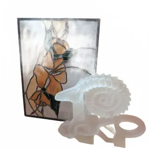 Stained Glass Floral Panel and Frosted Acrylic Ram Sculpture