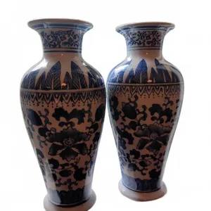 Blue and White Porcelain Vases, 12-Inch Height