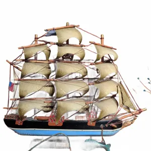 Flying Cloud Tall Ship Model with Fishing Rod and Fish Decoration