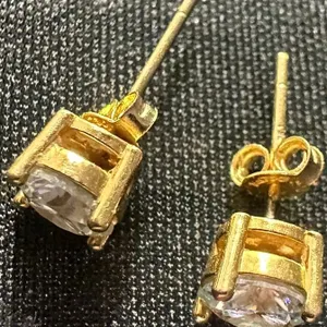18K Yellow Gold Stud Earrings with 4mm Round Moissanite Stones