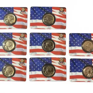 8 Sacagawea Native American Golden Dollars in American Flag Holders